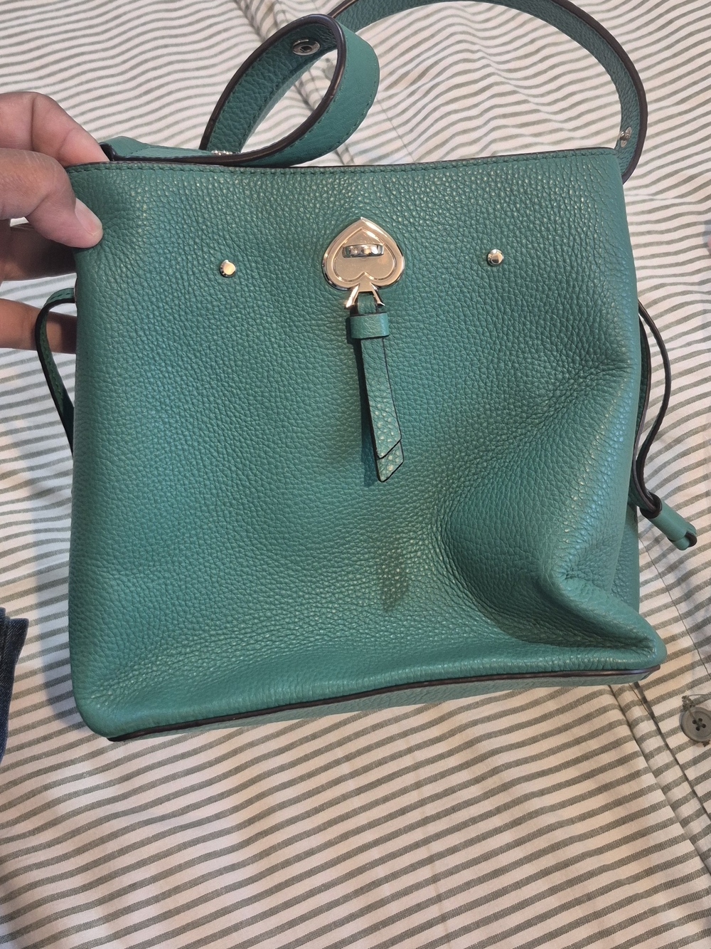Kate Spade Leather Crossbody Bag with Silver Accent In Grass Green Color